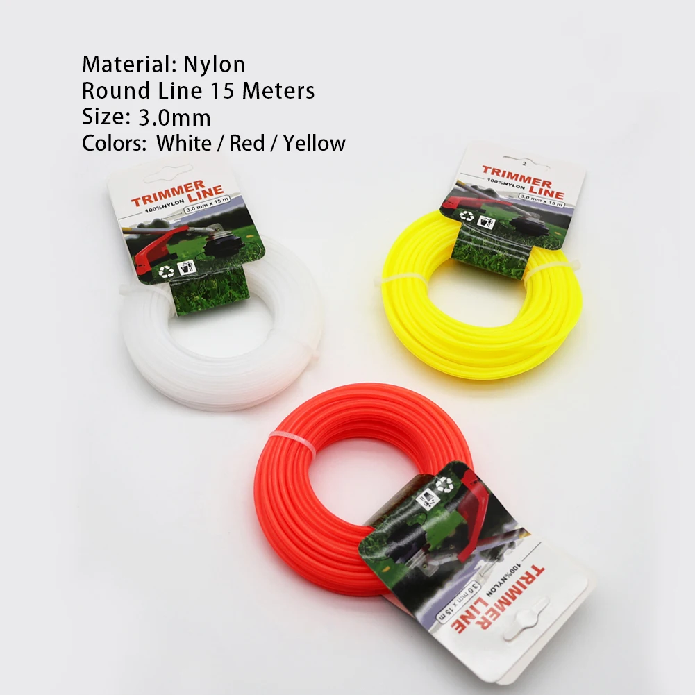 15m*3mm Mowing Nylon Grass Trimmer Rope Brush Cutter Strimmer Line Mowing Wire Lawn Mower Accessory