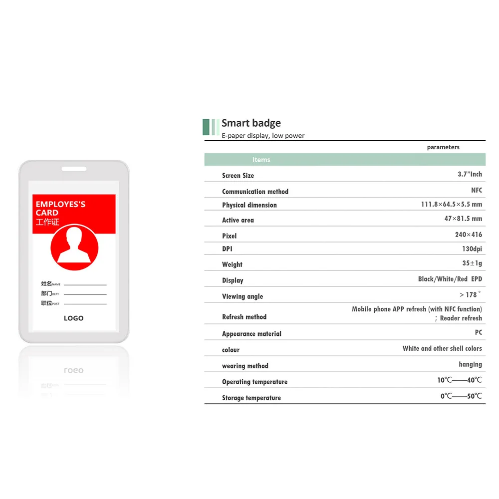 Aplicativo móvel atualização 3.7 Polegada eink batteryless nfc papel cartão de identificação e-ink crachá placa de identificação eletrônica etiqueta