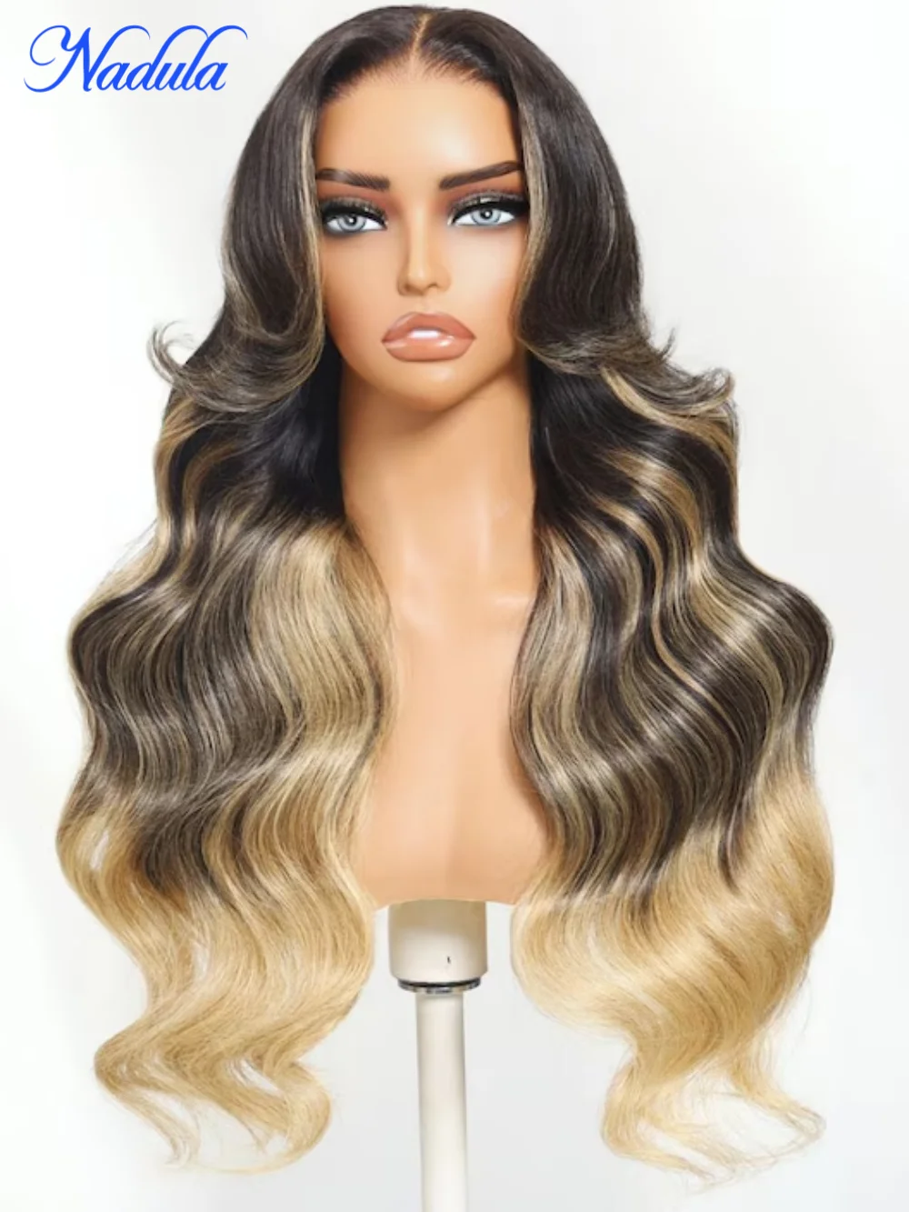 Nadula 7x5 Bye Bye Kots فضفاض موجة Balayage تسليط الضوء على الرماد شقراء مع جذور داكنة شعر مستعار وضعه والذهاب خصلات الشعر المستعار الإنسان غلويليس