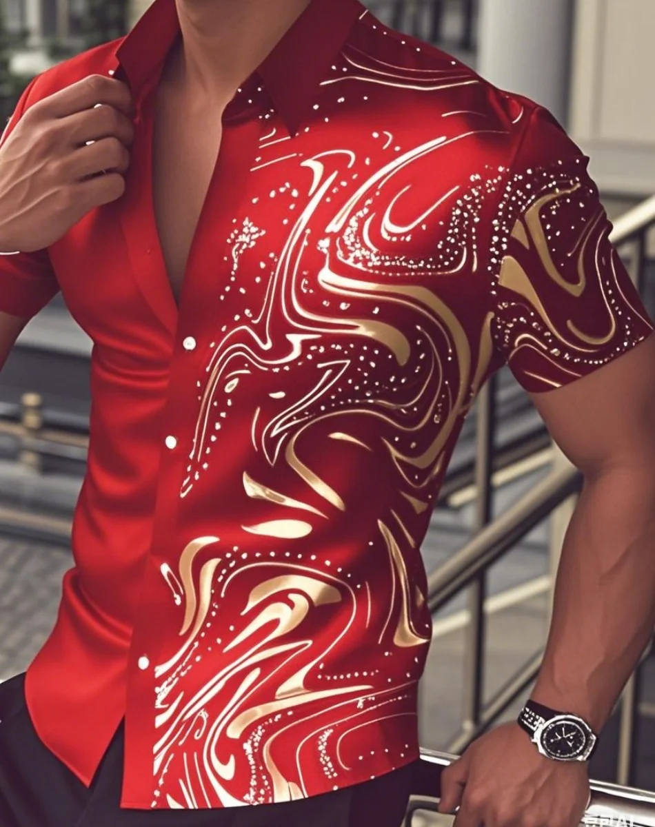 Camicia abbottonata a maniche corte da uomo di lusso camicia da uomo reale camicia da uomo in morbida seta camicia da uomo camicia reale di vendita calda