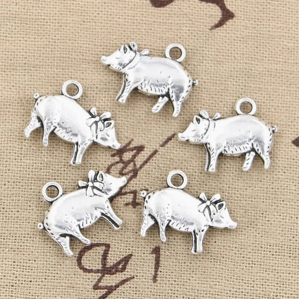 8 sztuk Charms 3D świnia 21x16mm Antique Making wisiorek fit, w stylu Vintage tybetański brąz srebrny kolor, ręcznie robiona biżuteria DIY — zdjęcie 2