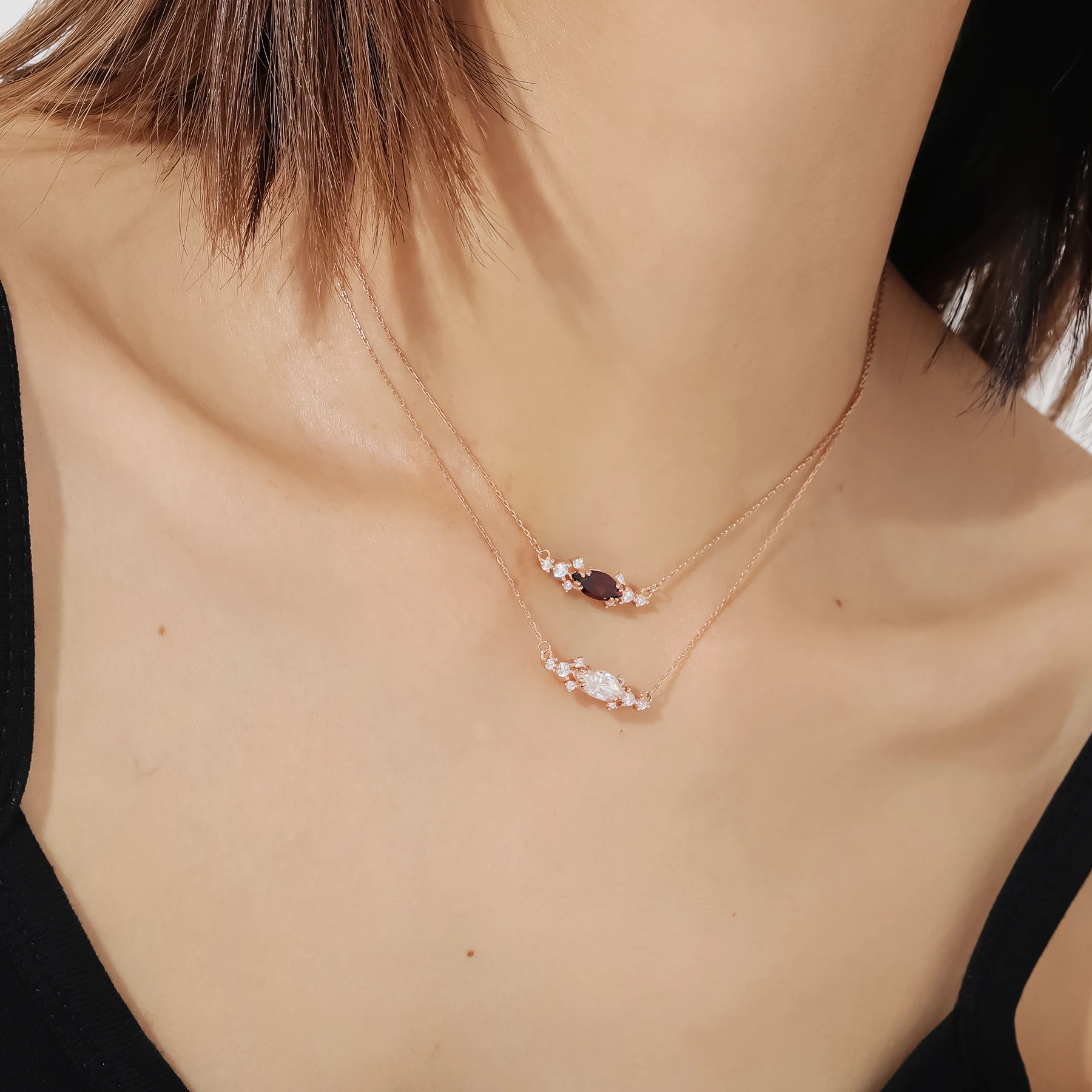 GEM'S BALLET MQ 5x10mm 1.44CT Natural Red Garnet Birthstone Pendant Necklace in 925 Sterling Silver  Gift For Her(18inch)