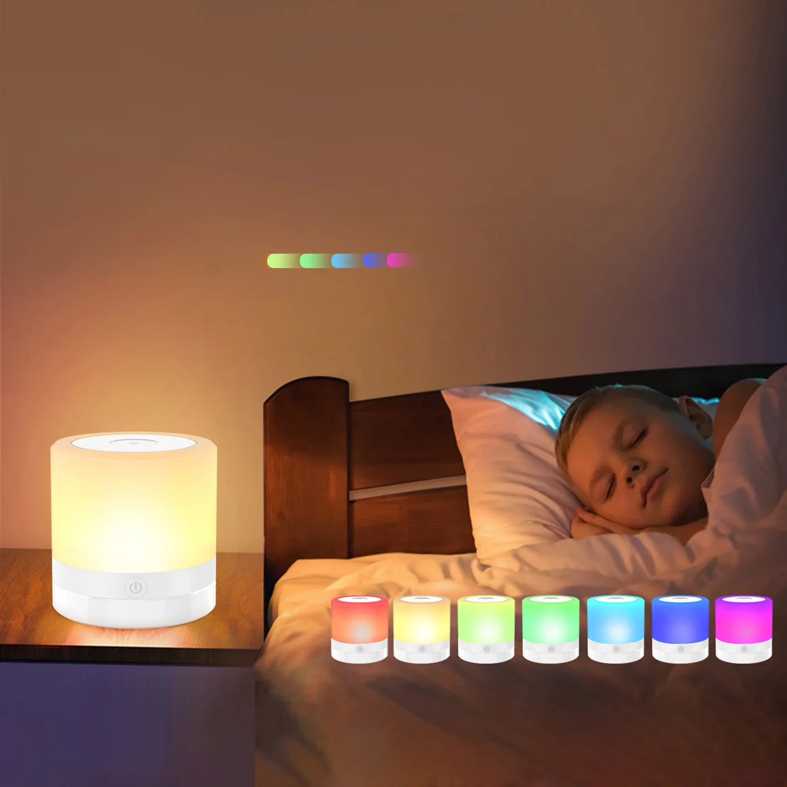 Dimmable Touch Table Lamp, Luz Noturna, Portátil, USB Recarregável, Mudando a Cor, Luzes LED para