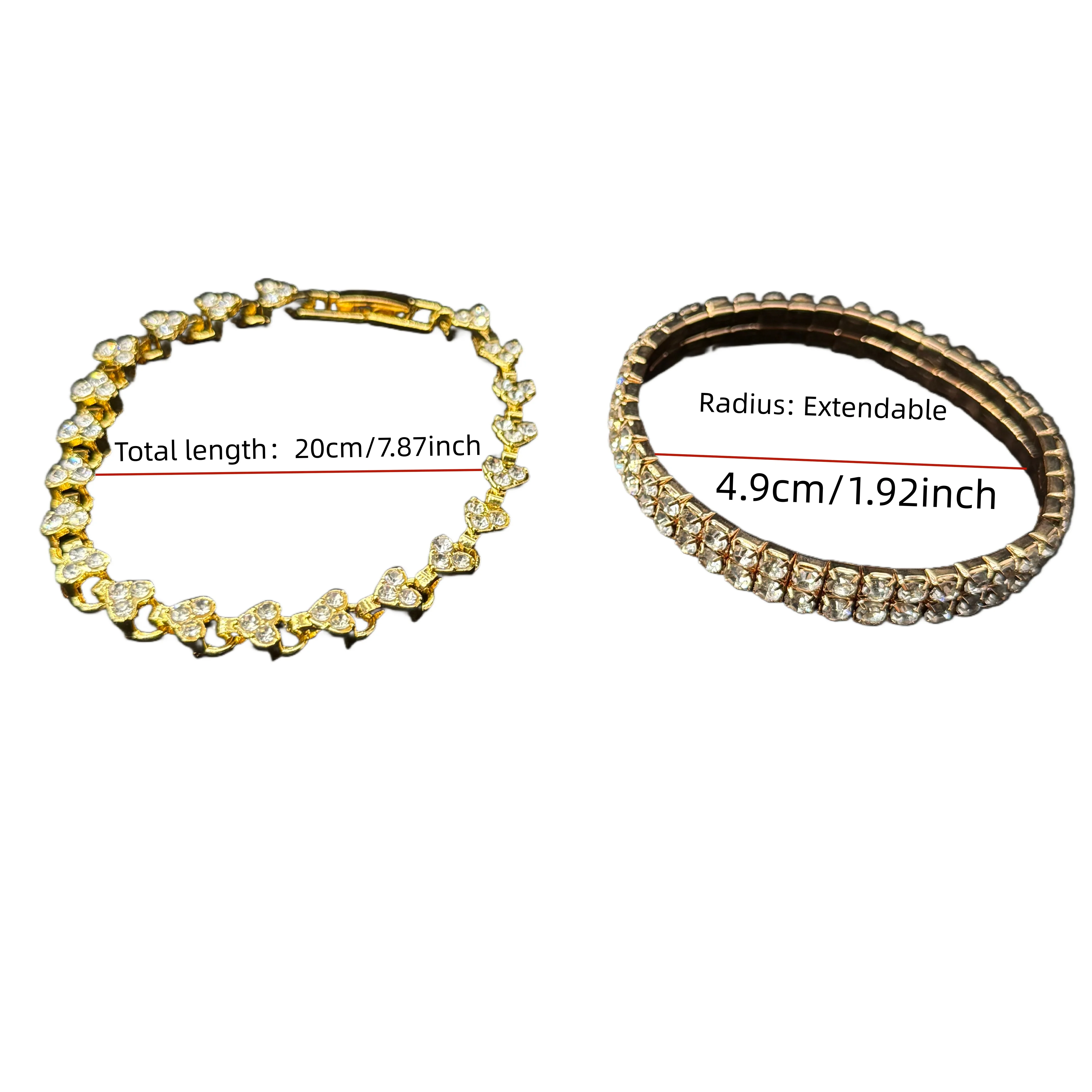 طقم سوار نسائي مكون من قطعتين سوار على شكل قلب + سوار زركونيا مزدوج الصف. أسلوب الحد الأدنى. مثالية لهدايا الهالوين #6