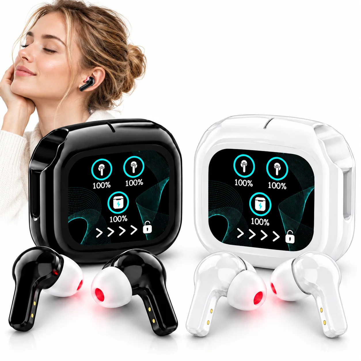 650nm Red Light Ear Care Device 3 Intensity Levels 10/20/30 Min Timer Digital Display Charging Case Portable Home Wellness Set