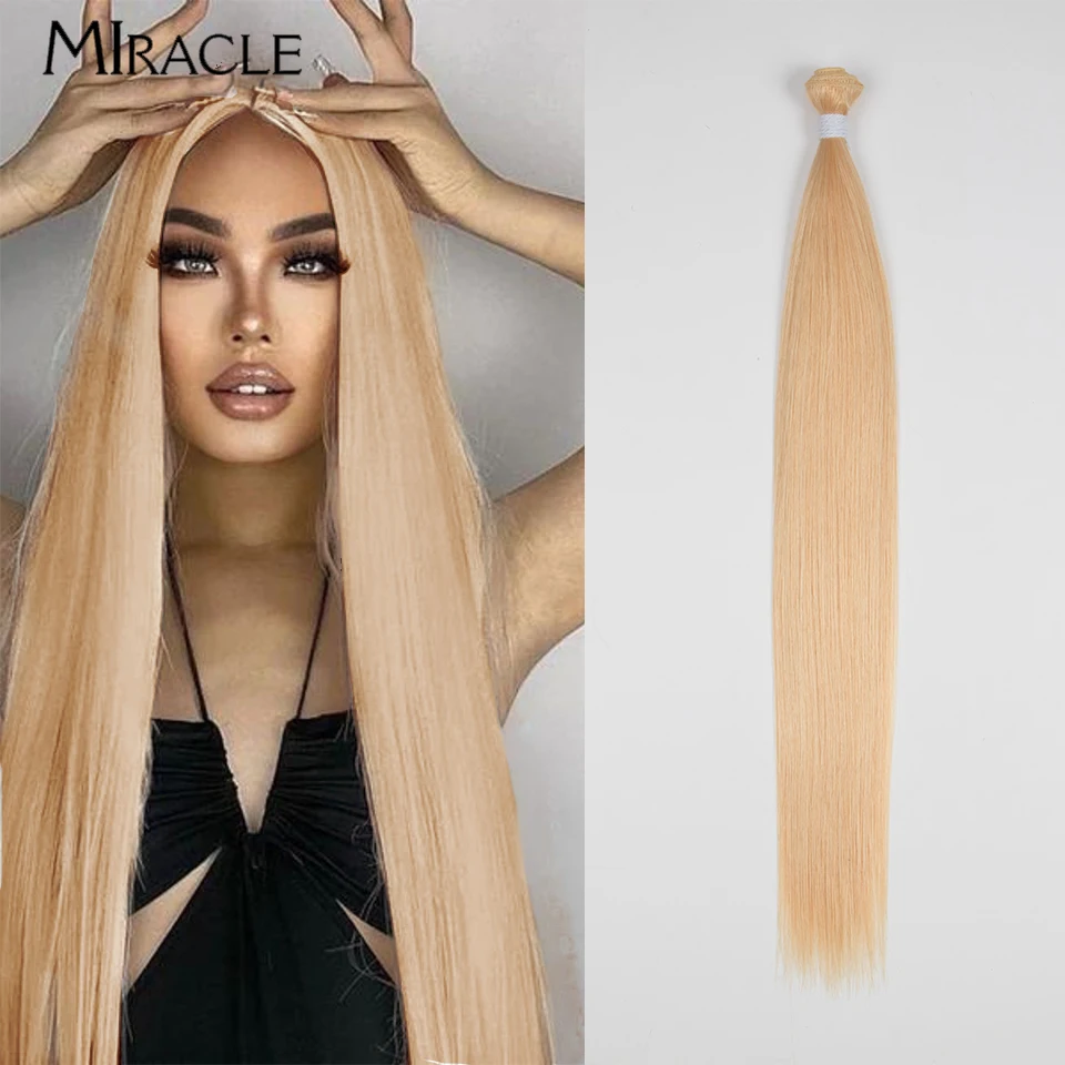 MIRACLE 36 Inch Straight Hair Extensions Synthetic Hair Bundles for Women Blonde Red Hairpiece Colored Super Long Hair Bundles