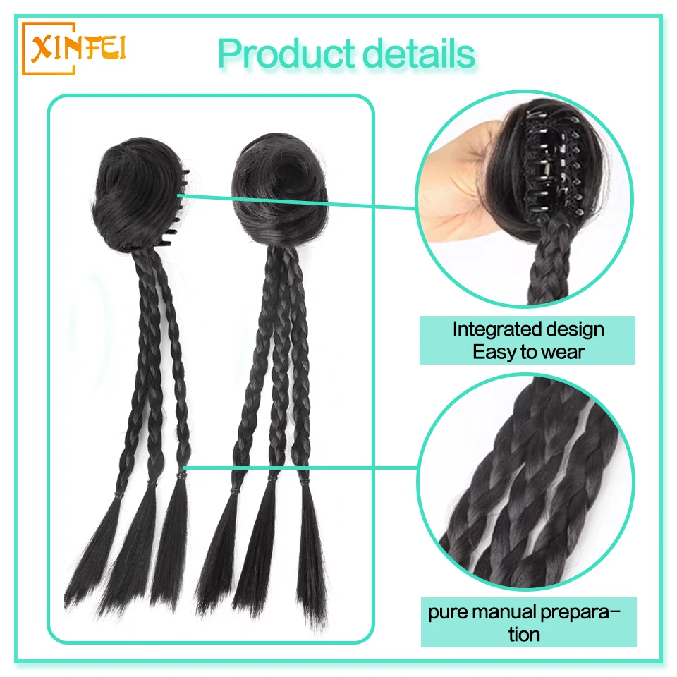 XINFEI Claw Chignon with Braid Ponytail Hairpieces Women's Low Ponytail Gradually Simulating A Natural Wig With Ponytail Braids