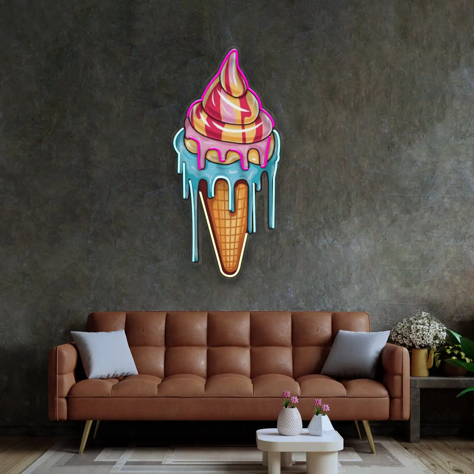 Sweet Ice Cream Neon Sign Wall Art Decor Home Artwork Decor UV Printed Business Shop Sign Sweet Dount Sign Birthday Gift for Kid