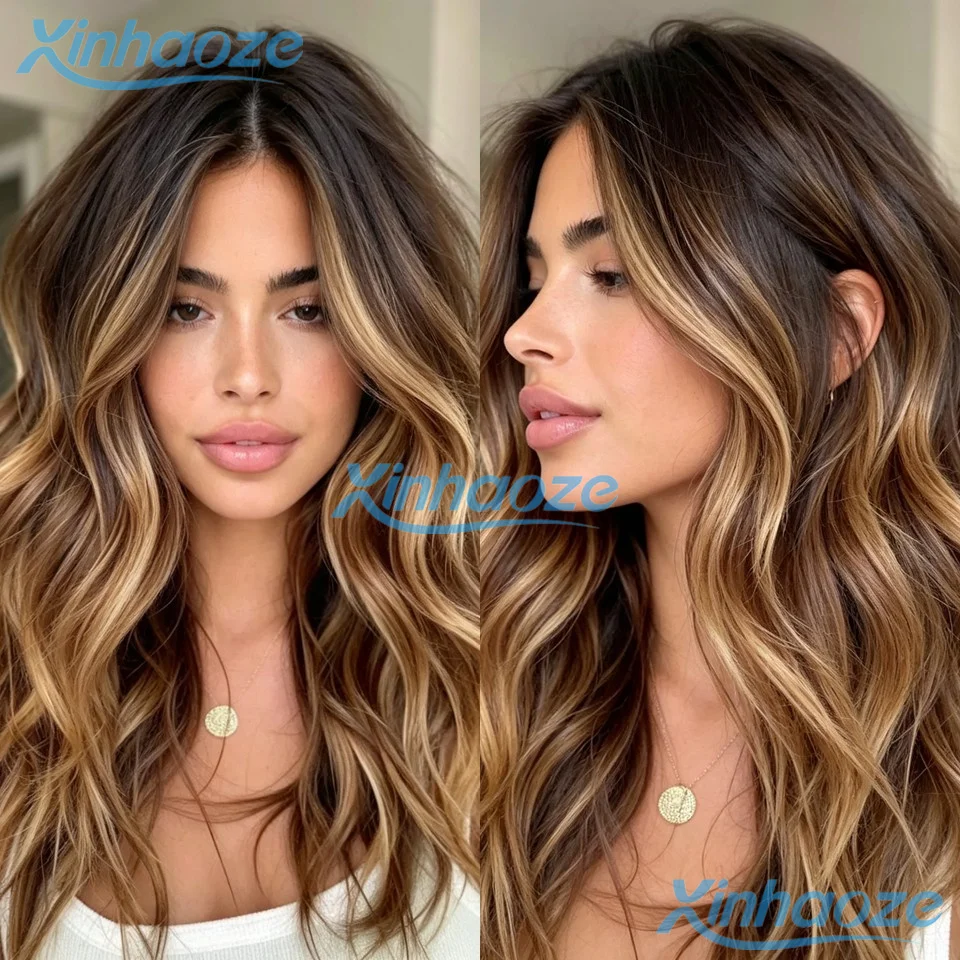 Softness Body Wavy Glueless Brown Blonde Balayage Highlight 5x5 Silk Top Closure Wigs Without Bulk Brazilian Full Lace Wigs