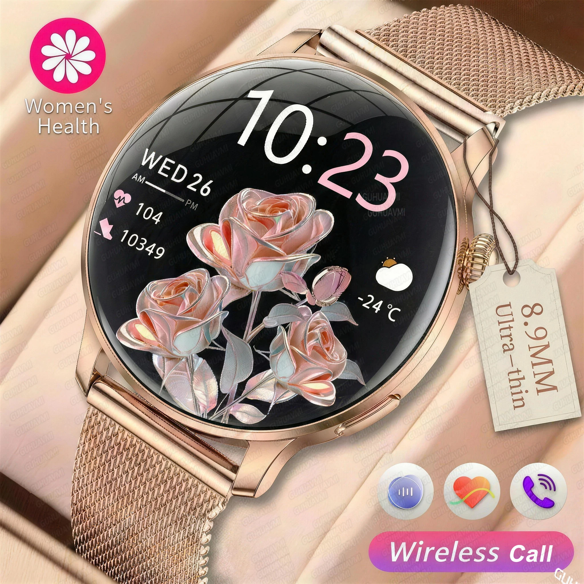 2026New Smartwatch Women 8.9mm Ultra-thin AMOLED Always On Display Sport Fitness Watches Wireless Call Ladies Health Smart Watch