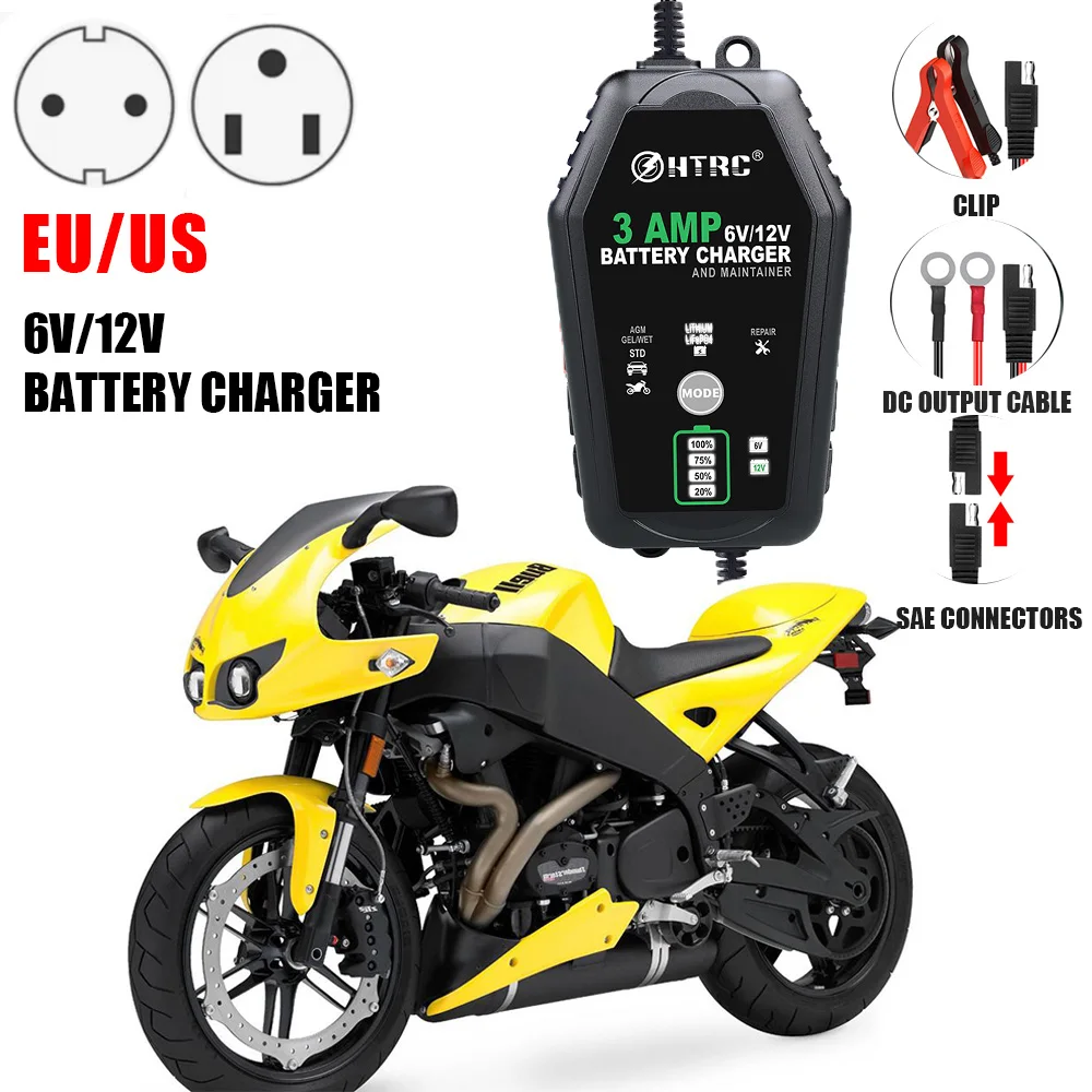 6V/12V 3000mA Car Smart Battery Charger Automatic for Trickle Lithium LiFePO4 Lead-Acid Batteries Car Motorcycle Charger