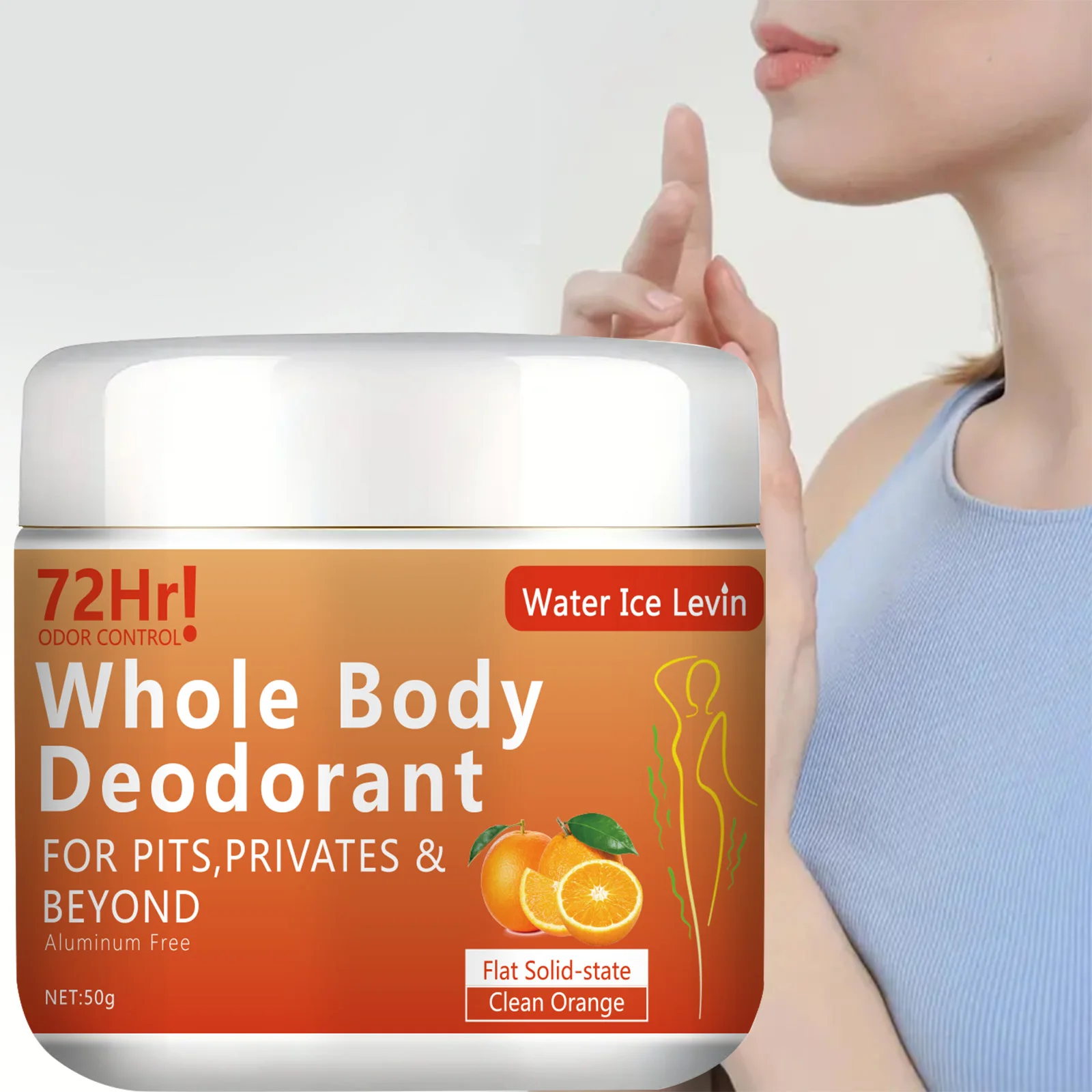Water Ice Levin Whole Body Deodorant 50g Clean Orange Aluminum Free Refreshing Gentle for Pits Privates Daily Care