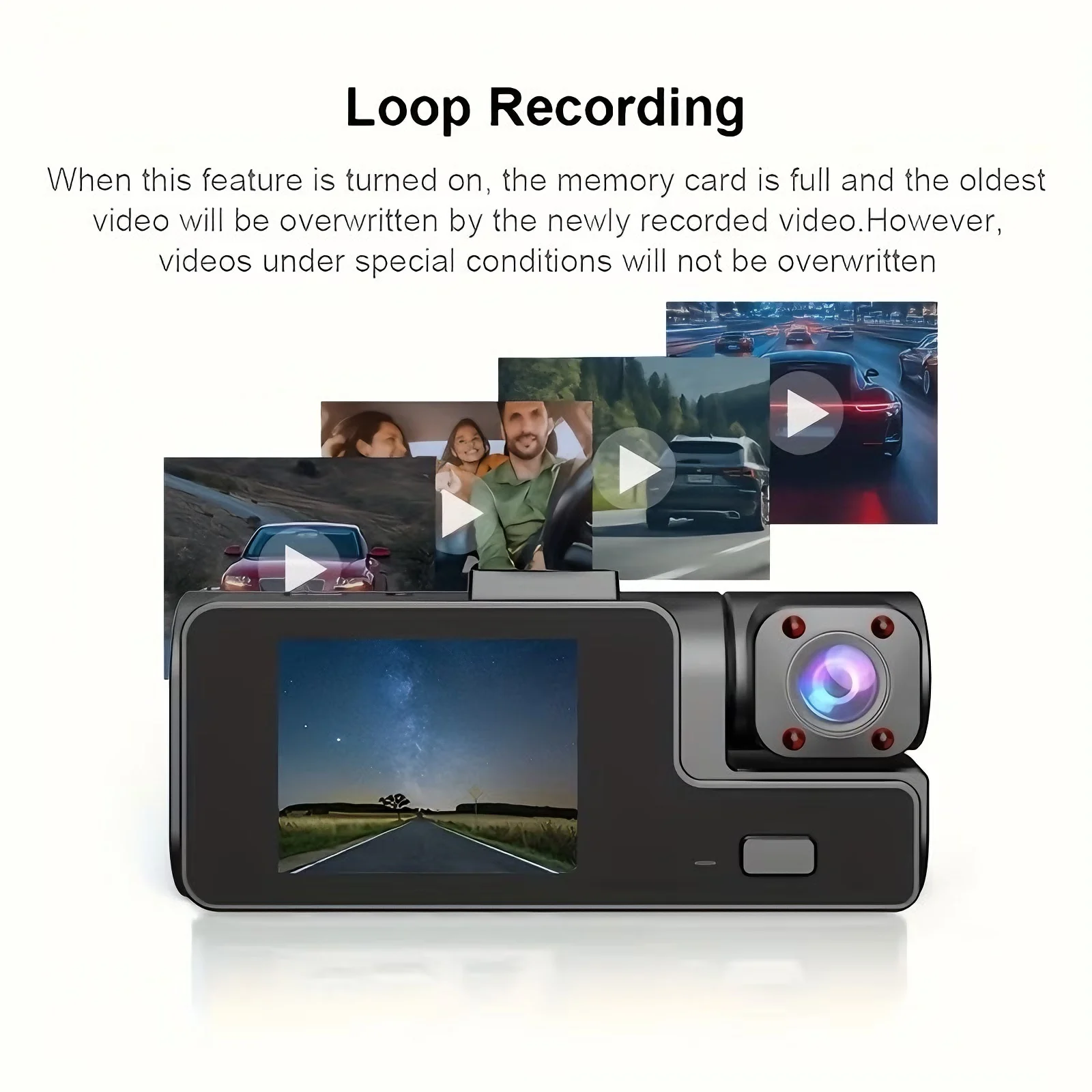 ETYMOOFOX Dual-Dashcam Vorne 1080P Innen 720P, 170° ° Weitwinkel, Nachtsicht, 24-Stunden-Parküberwachung, Schleifenaufzeichnung, G-Sensor – Detail 6