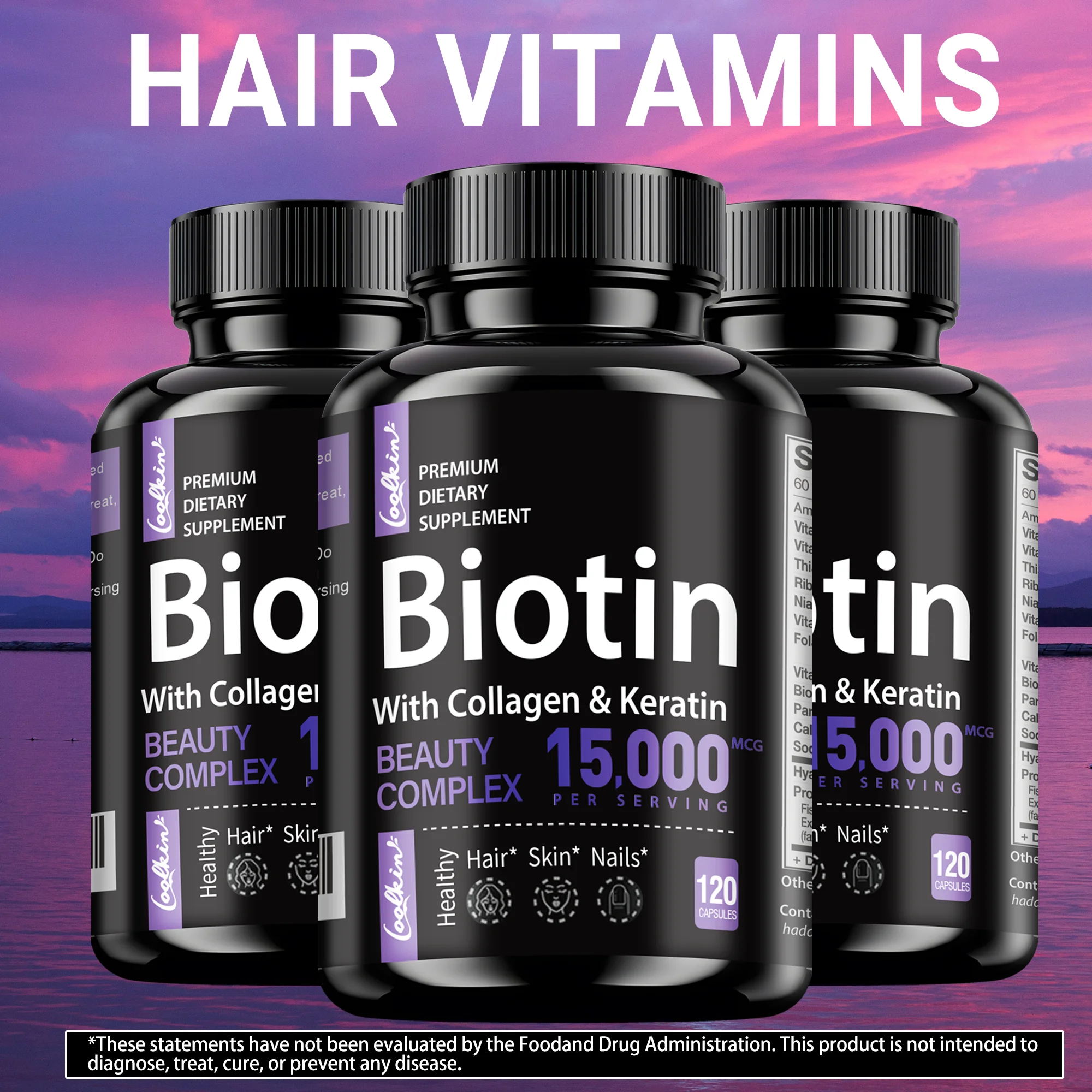 Biotin Supplements - with Collagen, keratin - Supports Hair, Nails, Skin Health, Antioxidant - 120 Capsules