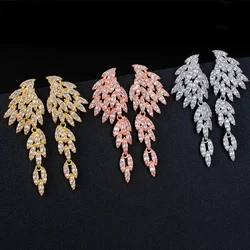 Ekopdee Punk Cubic Zirconia Wing Earrings Gold Color Crystal Dangle Earrings For Women Female Fashion Jewelry Bijoux 2022 New