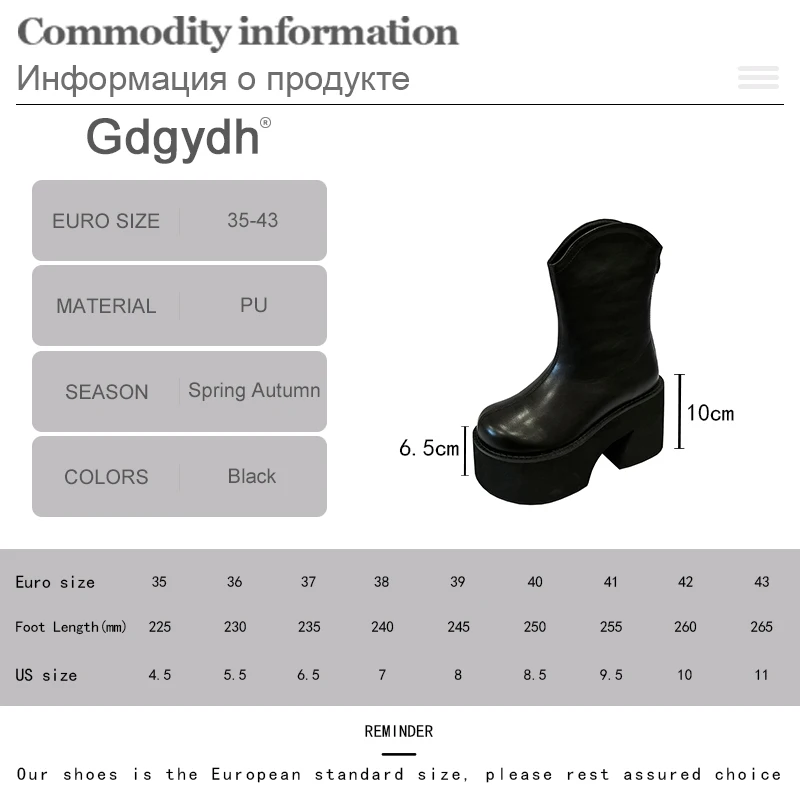 Gdgydh Mid Calf Platform Chelsea Boots Women Chunky Heel Wide Width Back Zipper Goth Shoes Faux Leather Comfy Black Plus Size