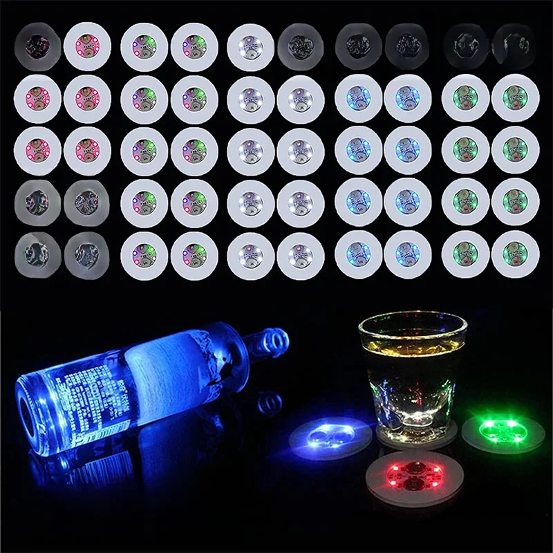 100 Stuks LED Servies Mat Cup Lichtgevende Sticker Kleurrijke Knipperende Fles Sticker Lichtgevende Coaster Kraam Bar Licht - afbeelding 2