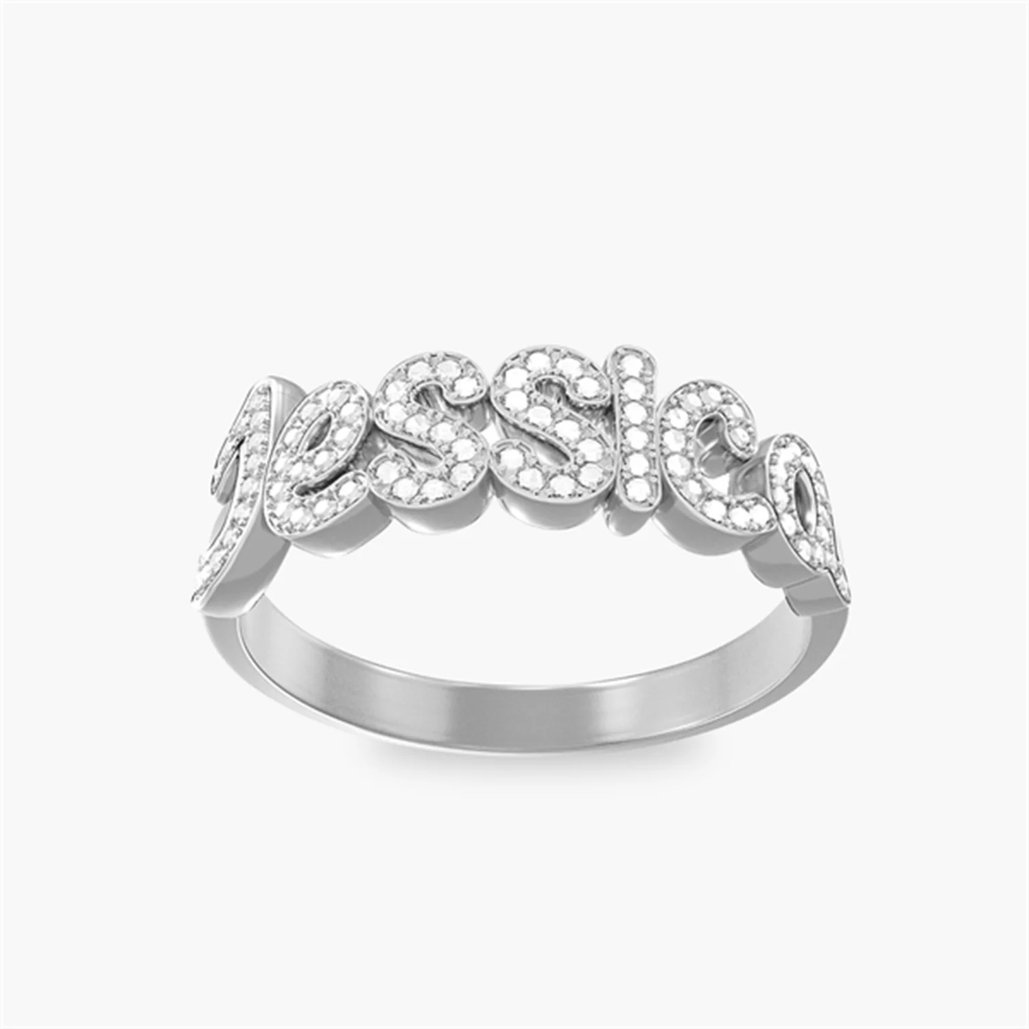 Custom Iced Out Name Ring Personalized Diamond Pave Script Letter Ring 18K Gold-Plated Rings For Women Gifts