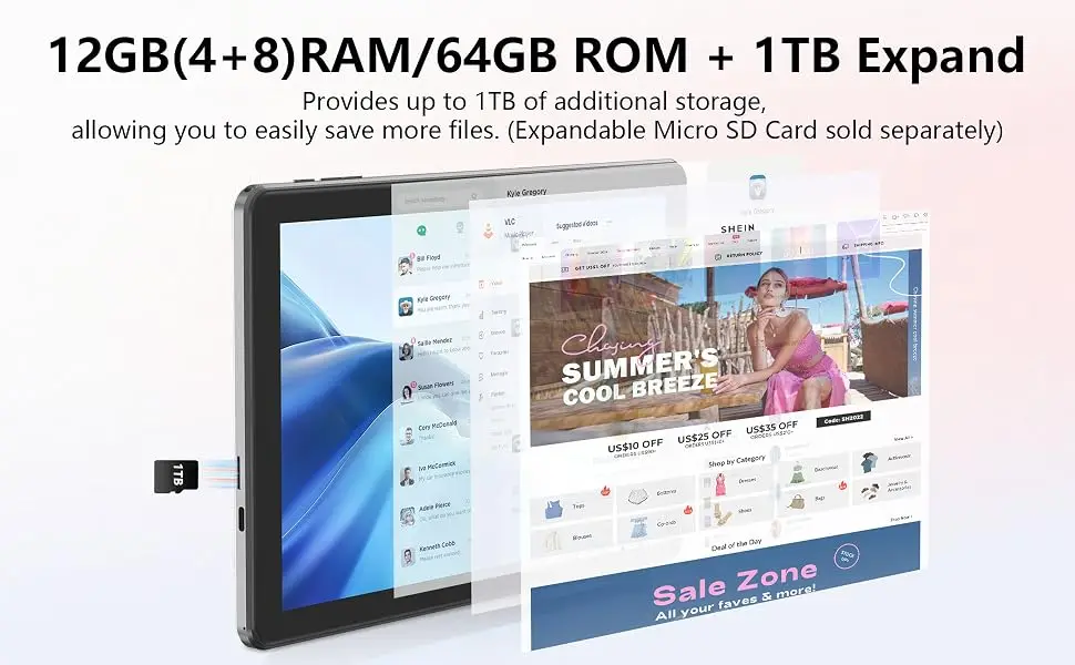 COLORROOM Android 15 10.1 Inch Tablet with Case,Keyboard Mouse, 24GB RAM 64GB ROM, GMS, 1TB Expandable, 2-in-1 Tablet for Work