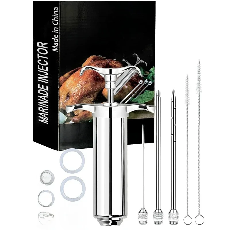 LMETJMA-Injecteur de viande en acier inoxydable, kit de seringue avec 3 aménagée ades grossières, pour barbecue, grill, fumoir, boeuf JT334, 2 oz