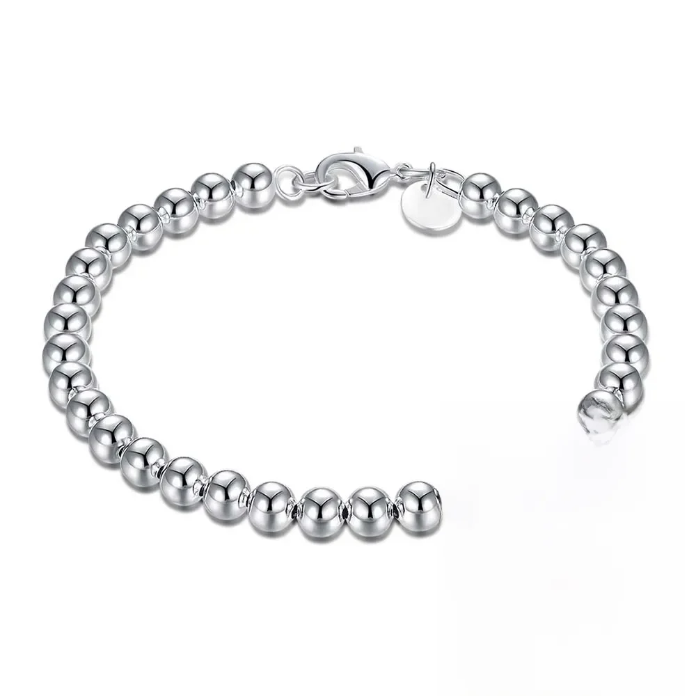 Łańcuszek z koralikami, 100%, srebro próby 925, dla kobiet, moda, 6mm, łańcuszek, bransoletka, 20cm, dla nastoletnich dziewczyny, panie, prezent, biżuteria dla kobiet — zdjęcie 2
