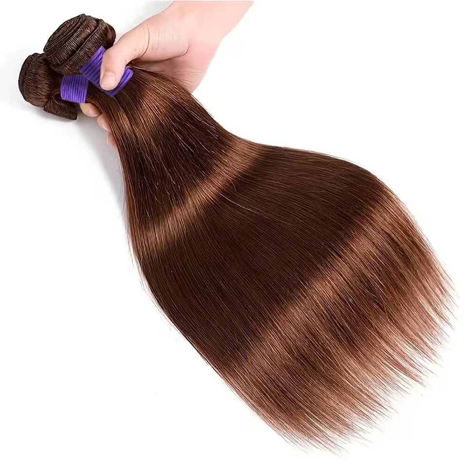 Juego de extensiones de cabello lacio marrón Belextens, 1/3/4 piezas, color #4, brasileño, chocolate, tejido 3