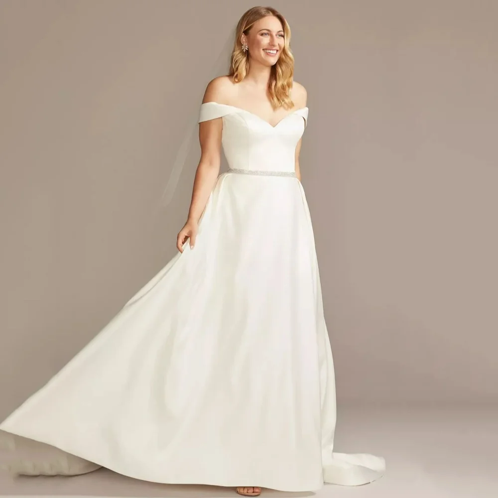 Suknie ślubne na zamówienie Elegancka satyna Linia A Odkryte ramiona Szata ślubna Klasyczne nowoczesne suknie ślubne Nowe Vestidos De Noiva