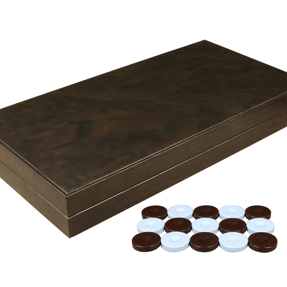 

Luxury Brown Leather Backgammon Set - With Pieces Entertainment With Folding Dice Chess Checkers For Adult Gift Stamps