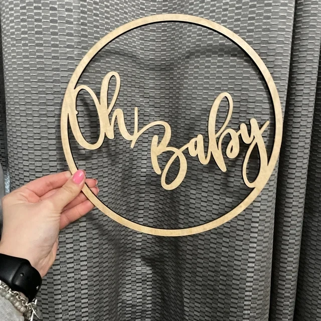 Oh Baby Circle Baby shower sign, Babyshower Decorations, Wooden Laser Cut Party Sign, Nursery Sign for New Baby