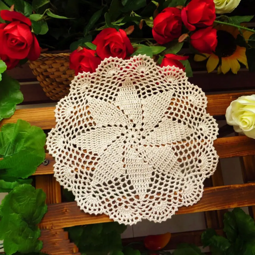 

7pcs Large White Beige Color Doilies Set Hand Corchet Home Kitchen Dining Table Placemats Soft Washable Napkins For Cups Drinks