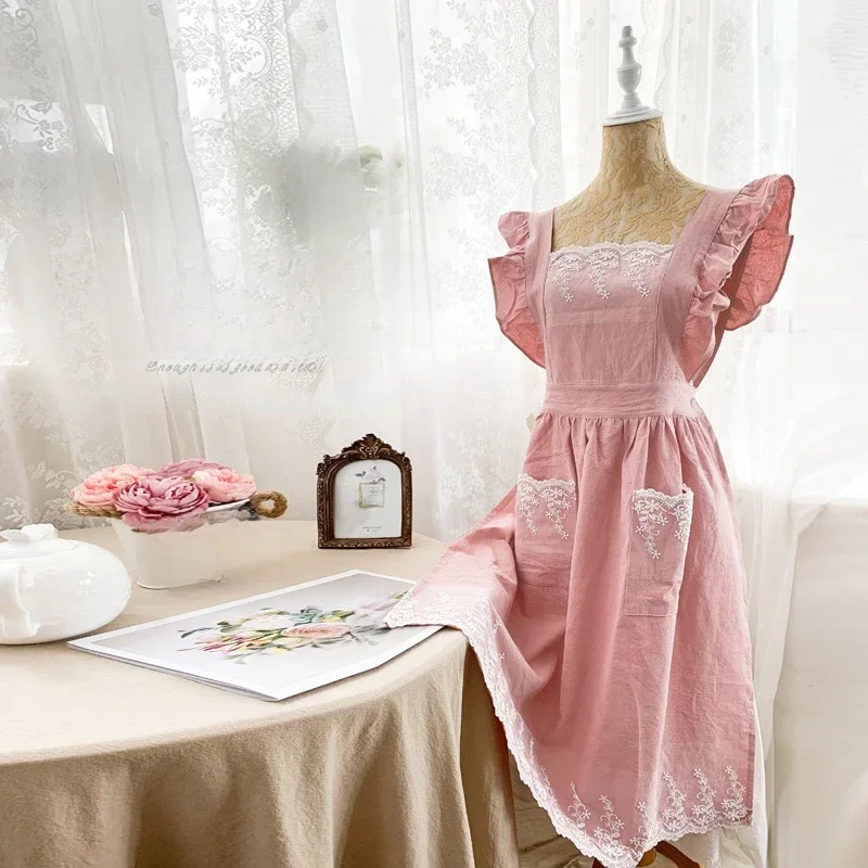 Femmes femmes tablier coton lin tabliers robe jardin café cuisine fleuriste palais Style Vintage mode robe tablier