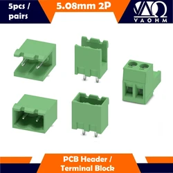 Bloque de terminales de tornillo macho y hembra, Conector enchufable, cabezal PCB, 5 piezas, 2 pines, 2EDGR, 2EDGV, 2EDGK, 2EDGRC, 2EDGVC 5,08, 2P