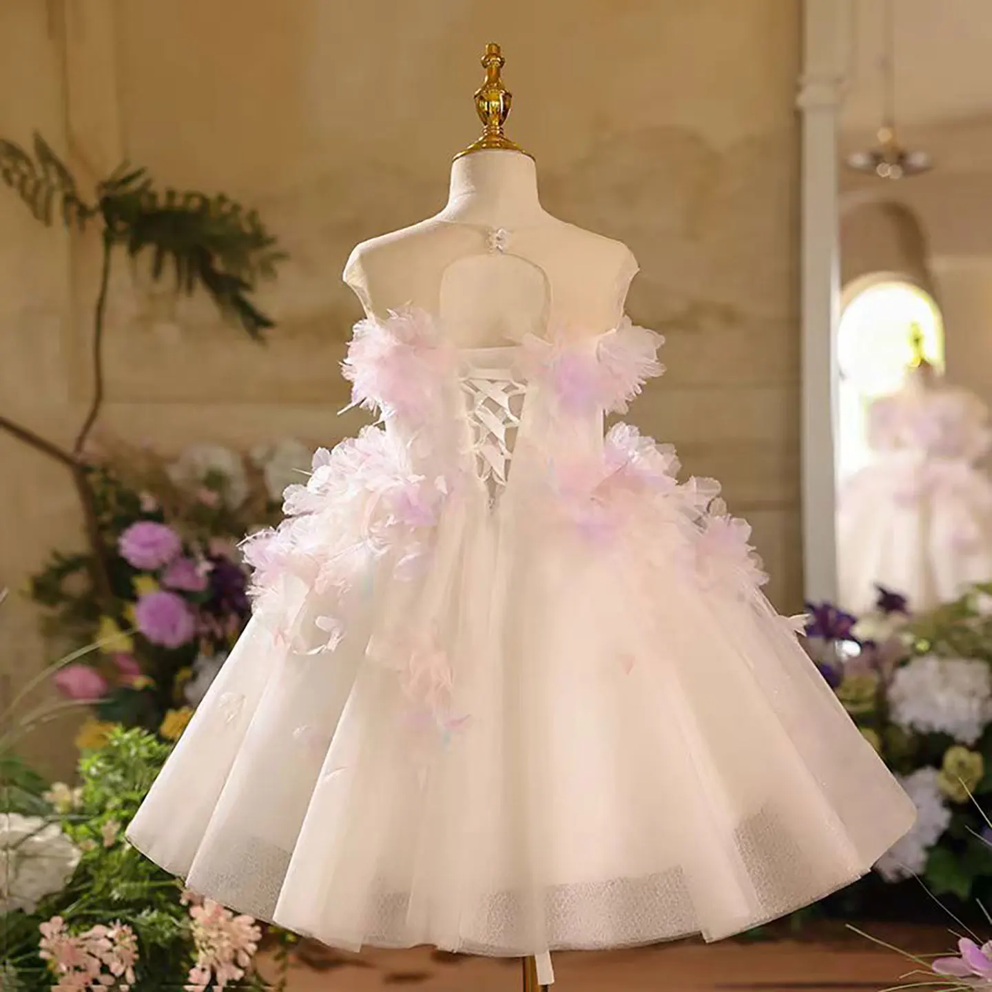 Dreamy Vow Abito da principessa per ragazza di fiore in tulle a strati senza maniche adorabile per bambini, matrimonio, festa di compleanno, abito da ballo corto primaverile D039