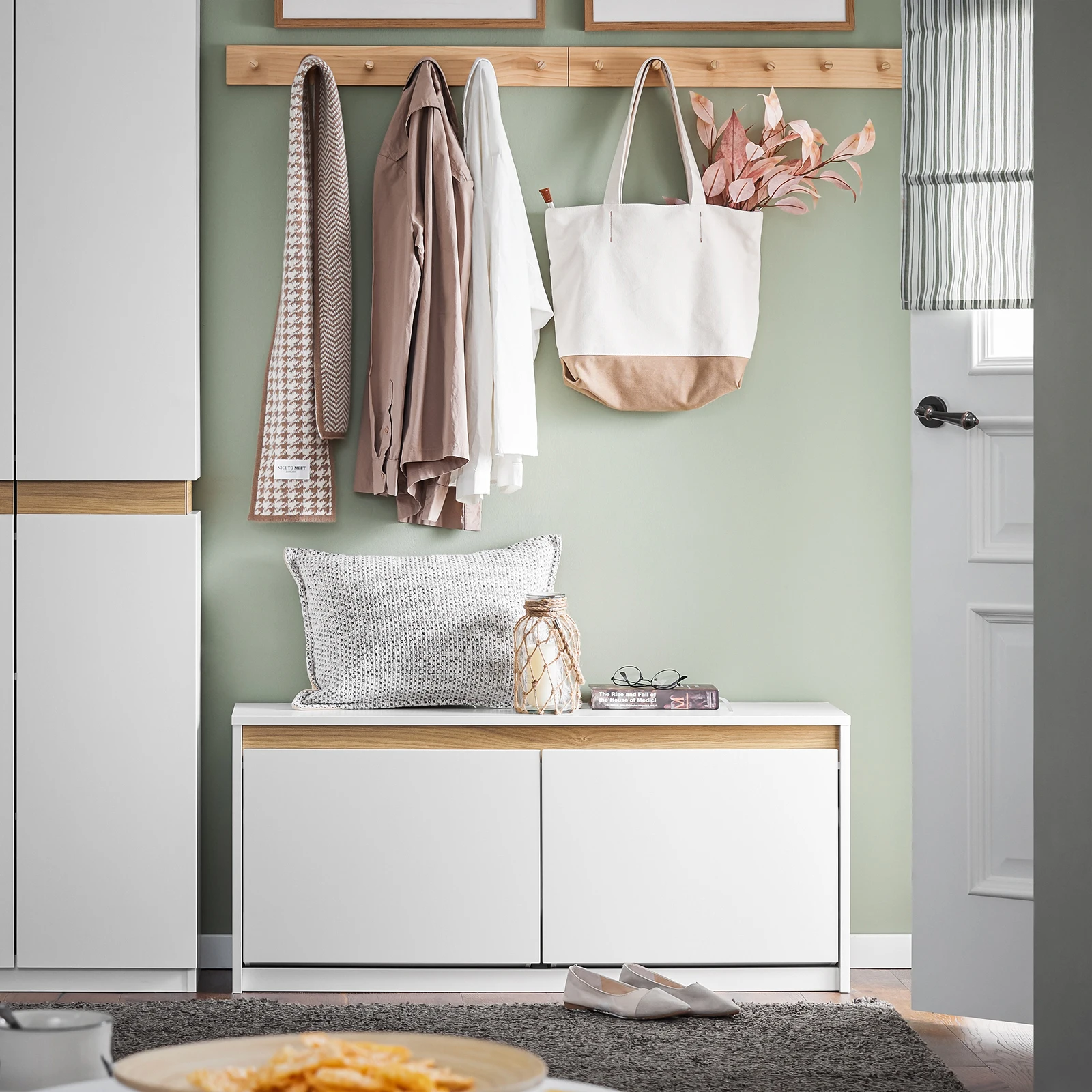 SoBuy FSR171-W Camión volquete con asiento, banco de tablón Cofre para zapatos con espacio de almacenamiento Blanco BHT aprox. 104x47x30cm