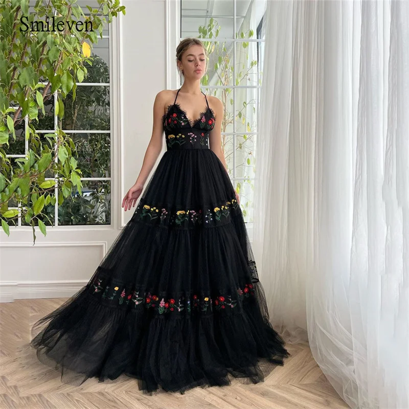 

Smileven Black Sweetheart Backless Prom Dress A Line Party Gowns Girls Long Floor Length Evening Dresses 2024