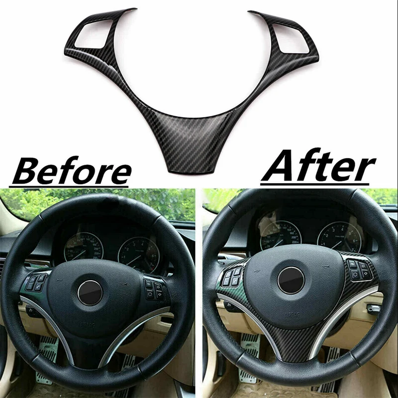 For BMW 3 Series E90 E92 E93 2005-2010 2011 2012 Car Inner Steering Wheel Trim Decoration Cover Carbon Fiber Look Sliver