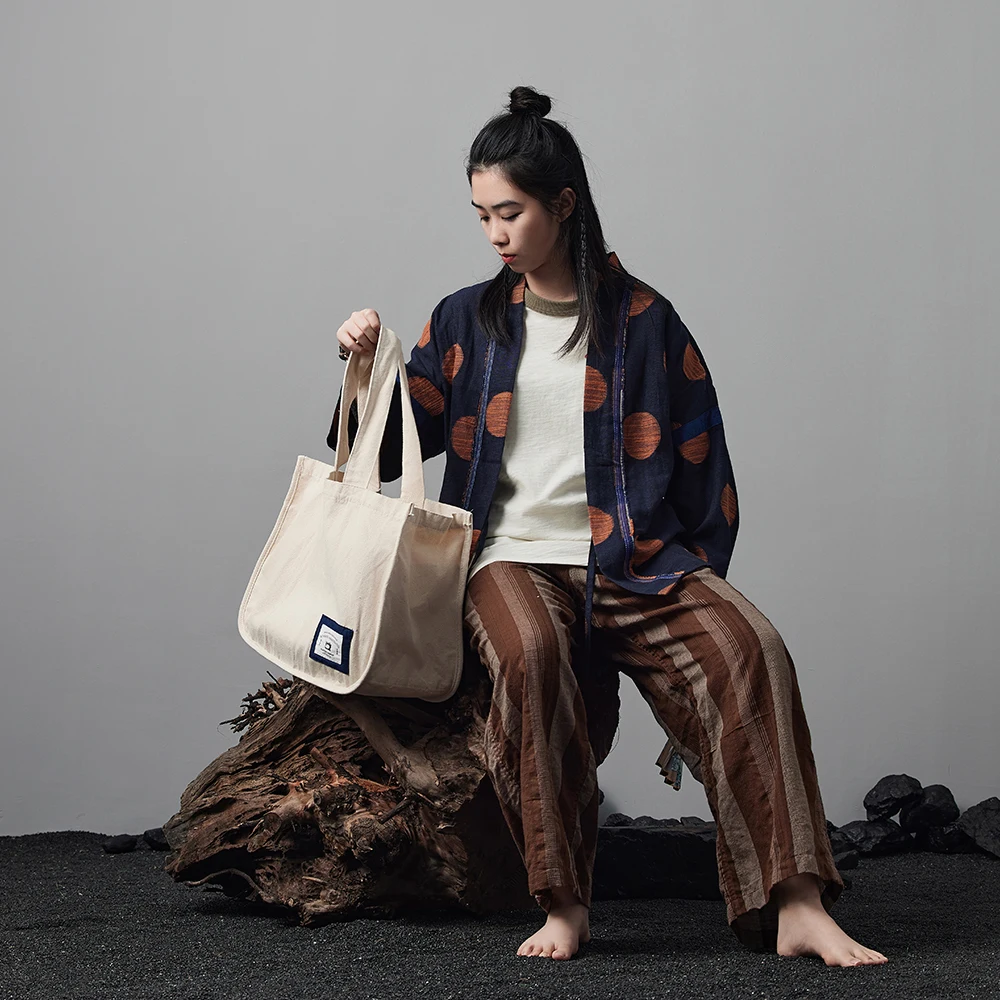 Japanese style Vintage kimono jacket Men's Orange Dots embroidery Indigo dye Unisex Jacket Casual Cardigan Coat