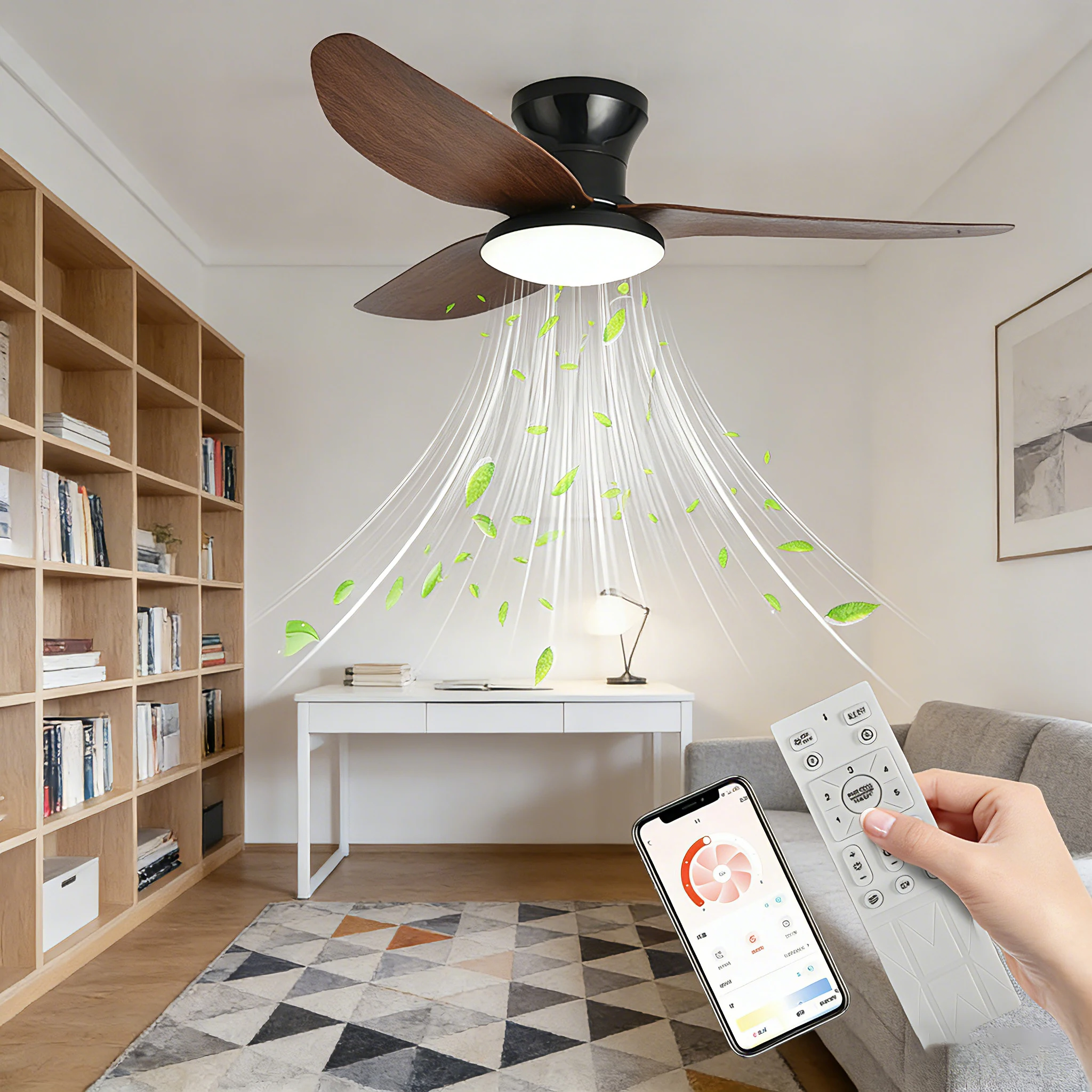 Plafondlampen Stille plafondventilator LED-plafondlamp, ventilatoren met app-bediening, afstandsbediening, warm wit licht, neutraal wit licht, koel wit licht, 6 instelbare snelheden, licht/ventilator