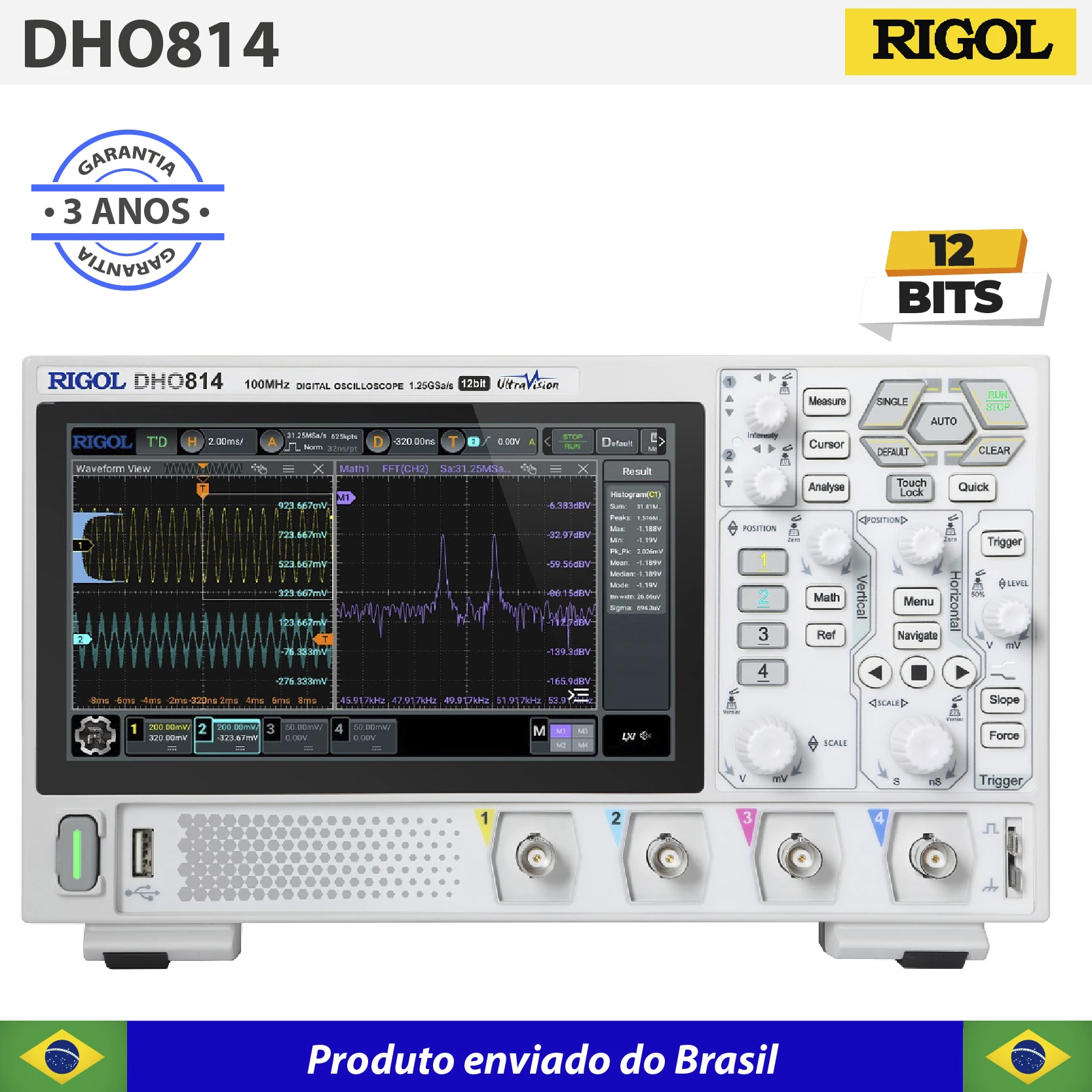 DHO802 - OSCILOSCÓPIO DIGITAL 70 MHZ, 2 CANAIS, 12 BITS