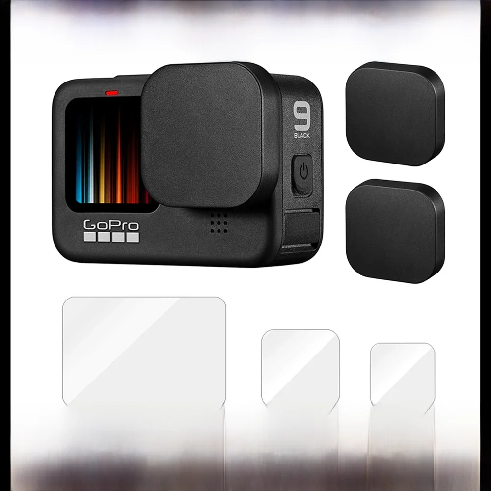Capuchon d'objectif pour GoPro Hero 12 11 10 9, Film de protection d'écran en verre trempé noir pour Go Pro 12 10 9 GoPro9, accessoires