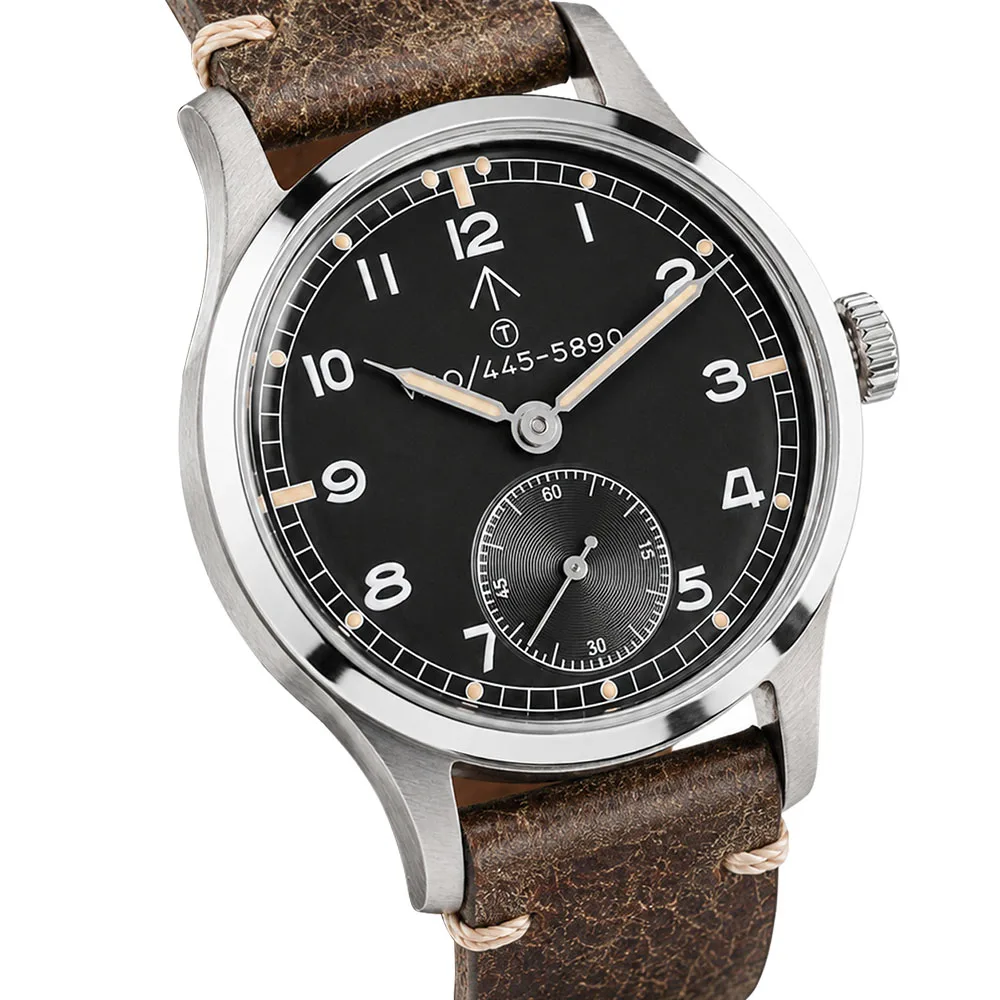 HRUODLAND Military Watch for Men Quartz Watch VD78 Movement Arabic Numeral Dial BGW9 & C3 Lume Domed Crystal Leather Strap