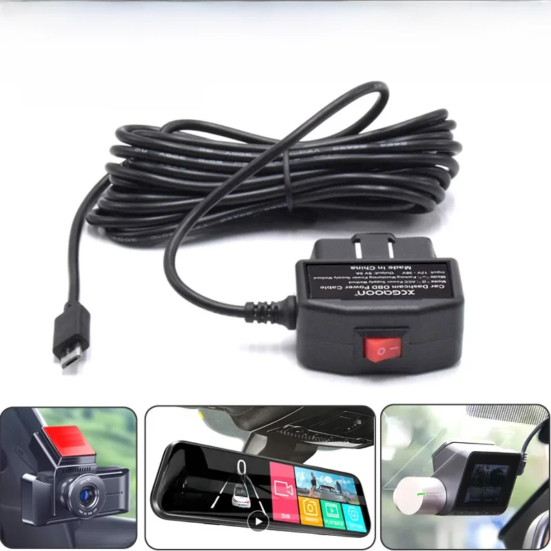 Caméra de tableau de bord 24H, surveillance du stationnement, Kit de fil dur, chargeur ligne Buck, câble adaptateur OBD vers USB pour Dashcam miroir, moniteur CarPlay DVR
