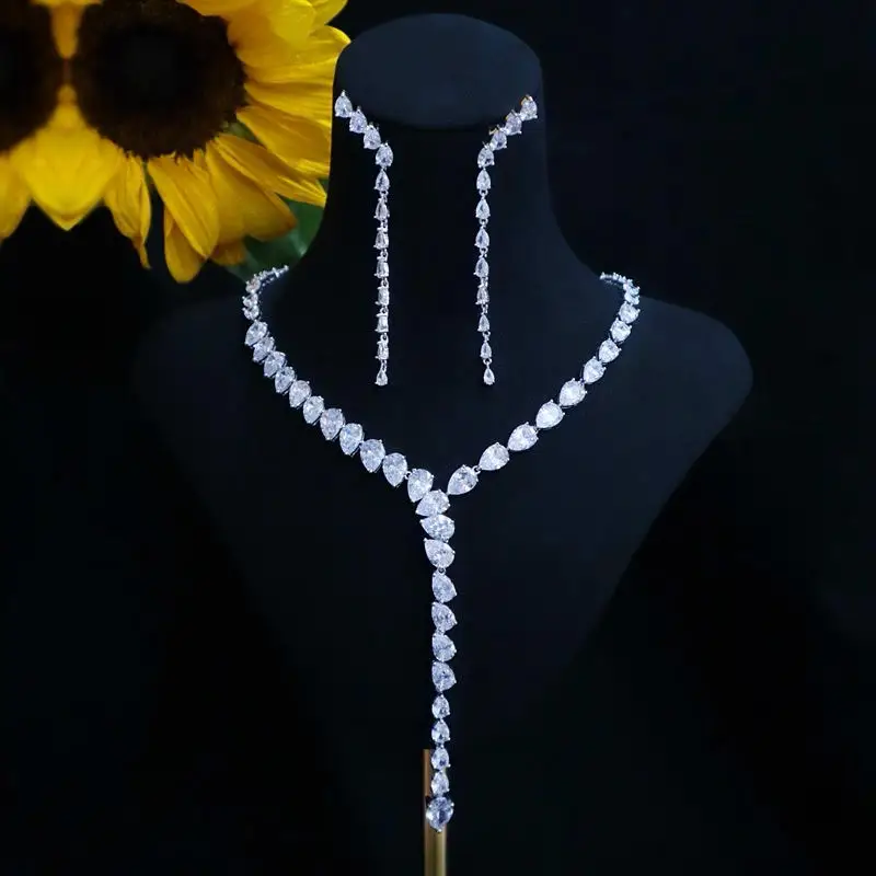 

Luxury Pear-Shape Diamond Necklace & Earrings Set