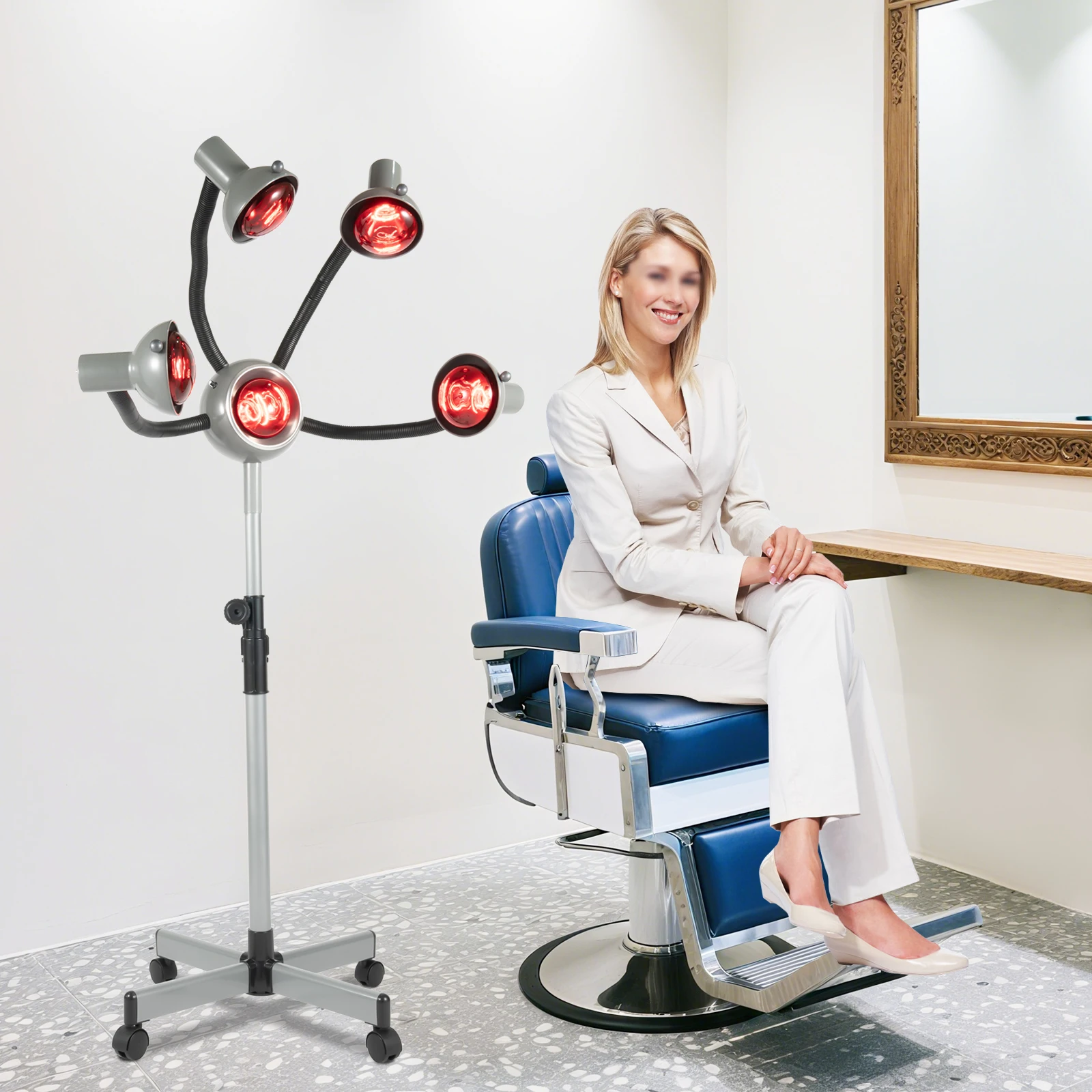 

110 V Standing Hair Dryer, 5 Head Infrared Heat Lamp Hair Dryer, Height Adjusting Styling Perming Dryer for Salon and Home Use