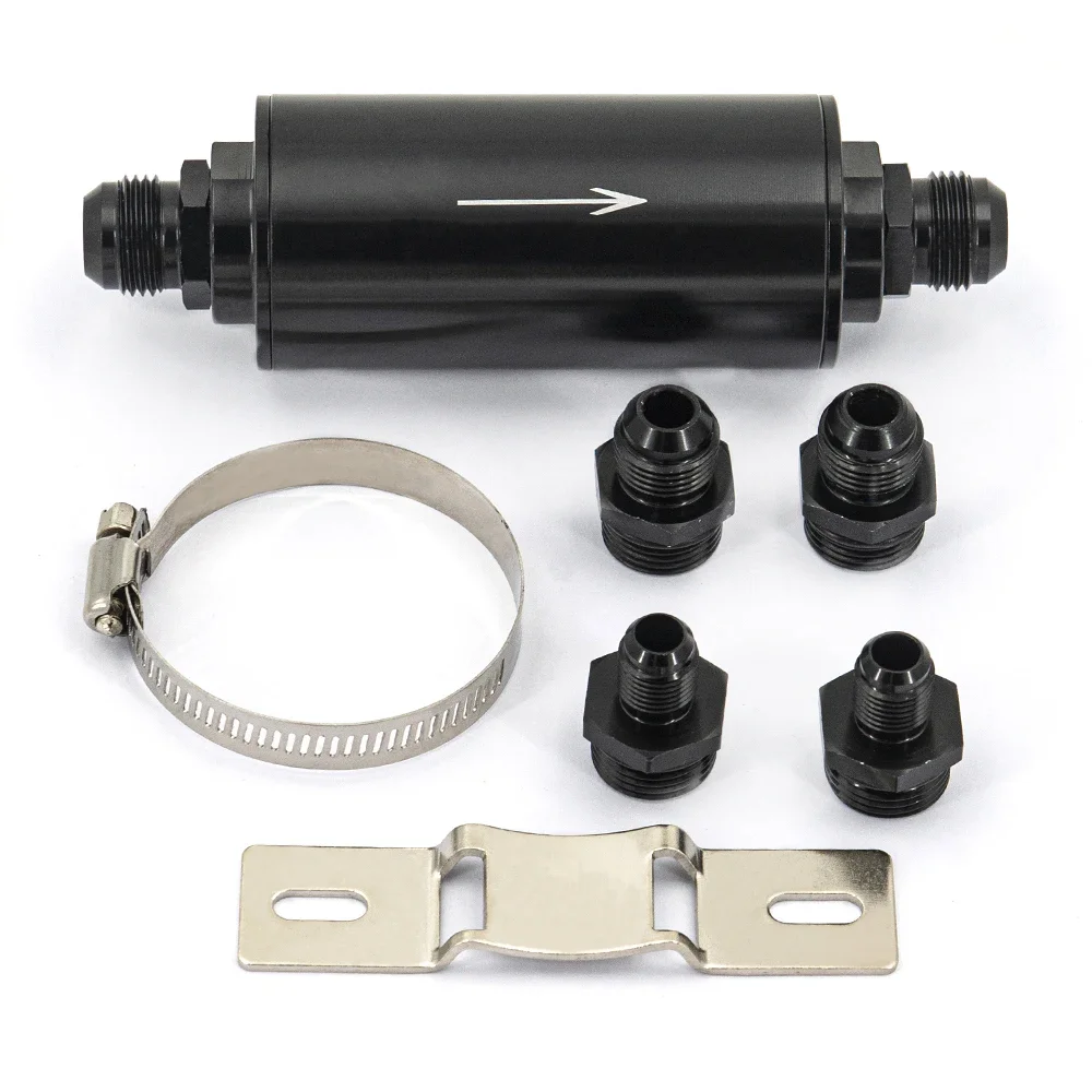 Automatyczny aluminiowy filtr paliwa 51MM E85 filtr ze stali nierdzewnej z 100 mikronami stalowym elementem AN6 AN8 AN10 złączki adapterowe — zdjęcie 2