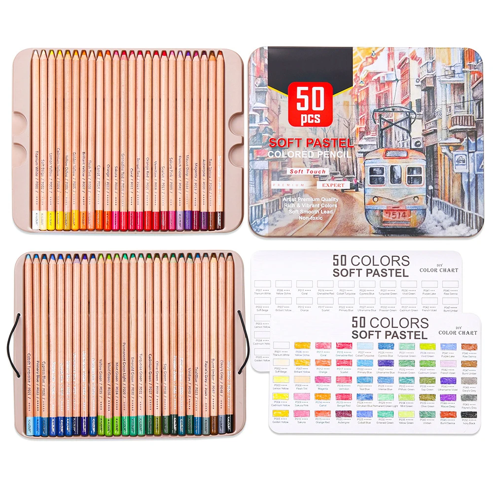 Soft Pastel Pencils Wooden Skin Tone Pastel Pencils 50 Professional Colouring Art Supplies For Artists