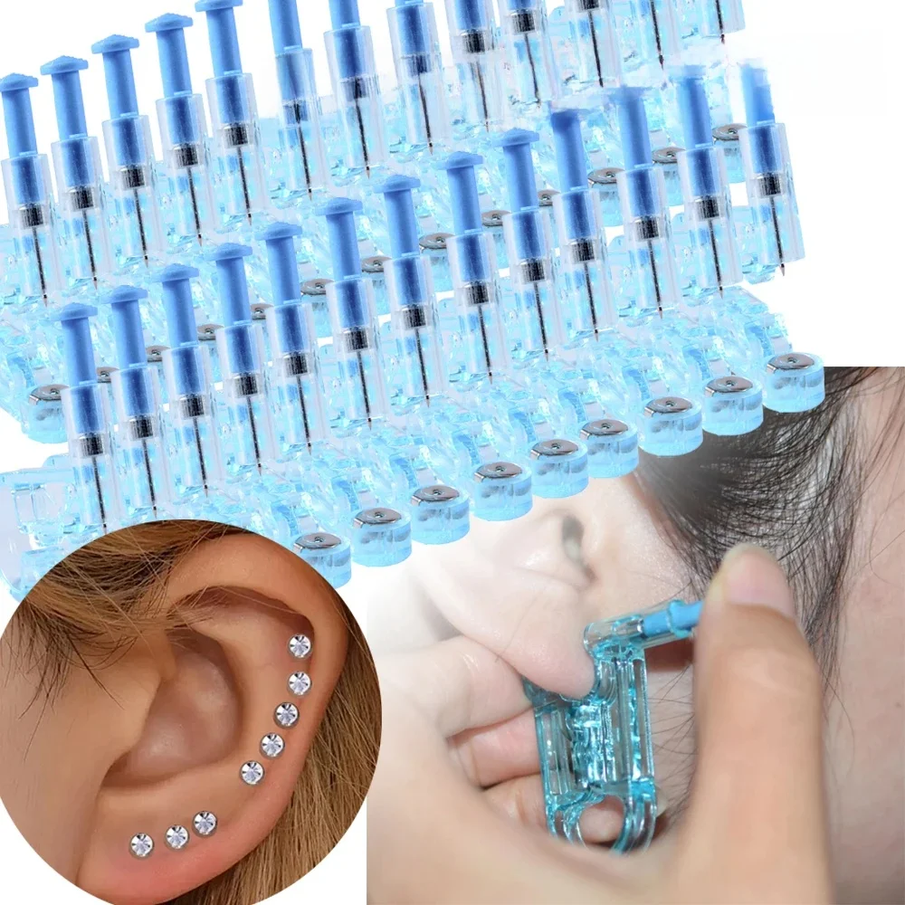 Unité de perçage d'oreille stérile jetable, pistolet de perçage de Tragus d'oreille, usage domestique, Machine de perçage sans douleur avec clou d'oreille à fleur 316L, 50 à 1 pièces