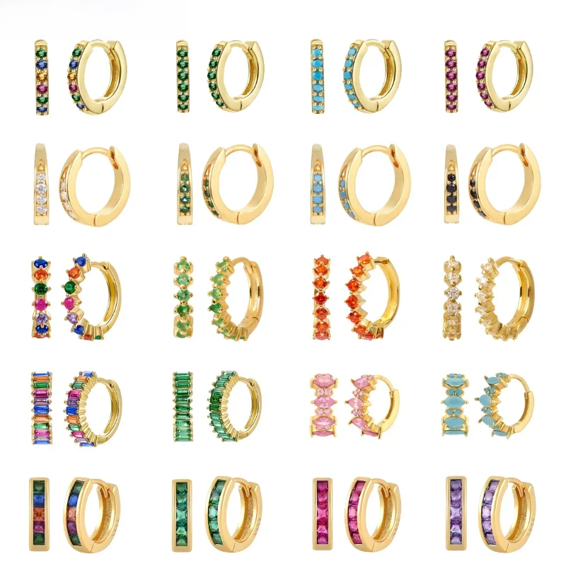 925 sterling silver ear Needle colorful zircon hoop earring Fashion round geometric gold earrings for women trendy Party Jewelry
