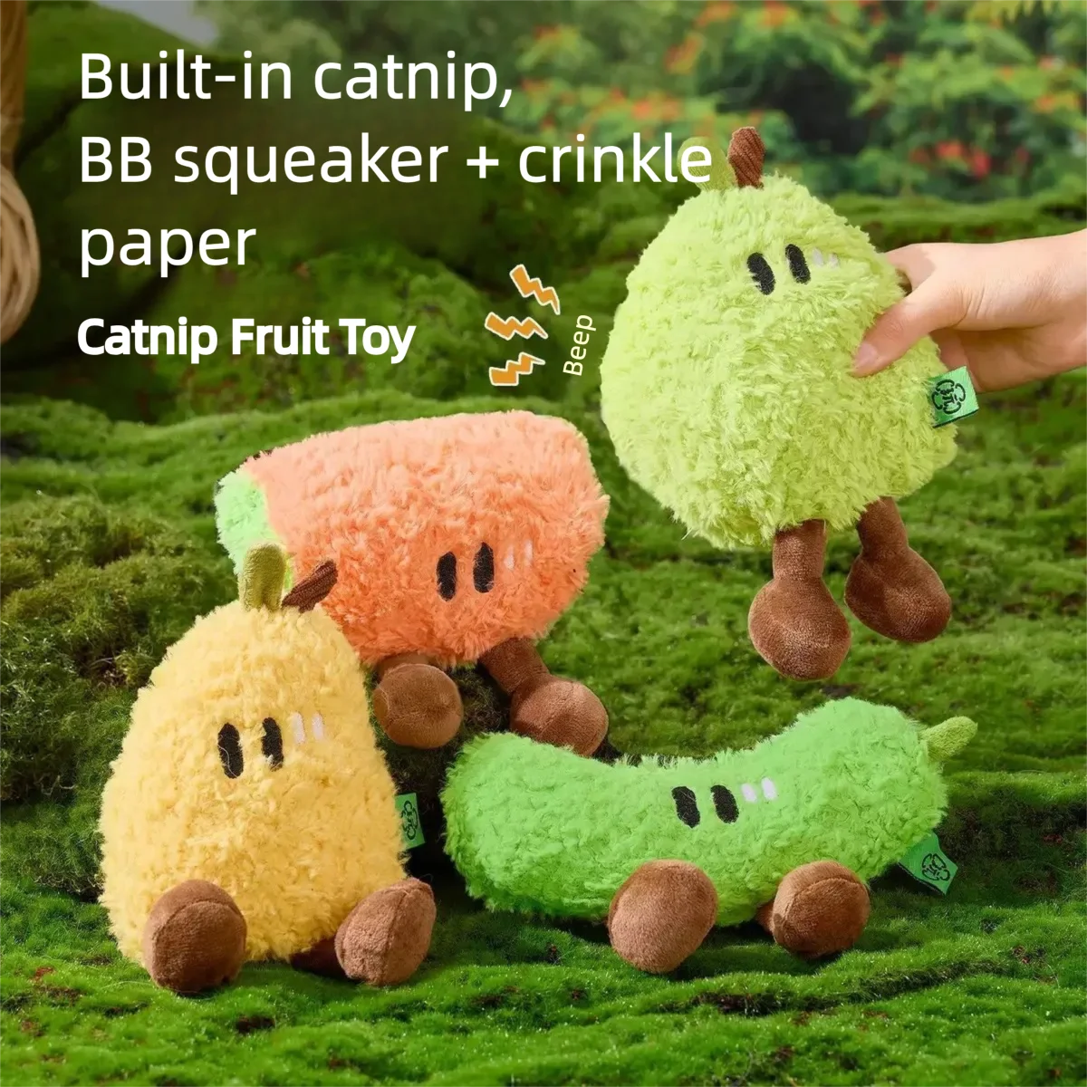 Catnip Fruit Plush Toy for Cats – Interactive Sound Toy with Crinkle Paper & Squeaker (Watermelon / Cucumber)