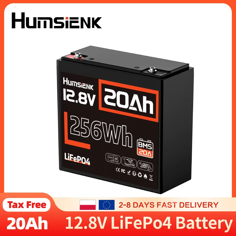 Batería Humsienk LiFePo4 de 12V 20Ah con BMS de 20A, Batería Recargable de Litio Ferrofosfato Portátil de Ciclo Profundo 5000+ para Patinetes Infantiles, Motores de Barco, Buscadores de Peces, Radios
